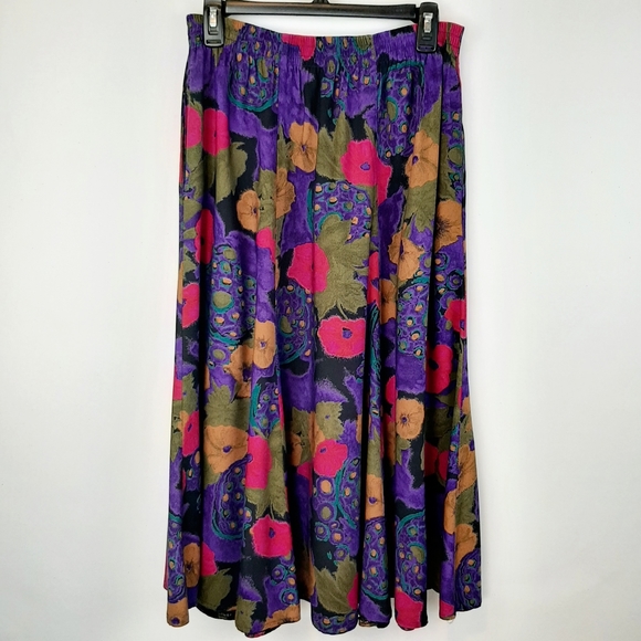 VTG Rebecca Stessens California Abstract Floral Midi Skirt Size Medium USA Made - Picture 2 of 12